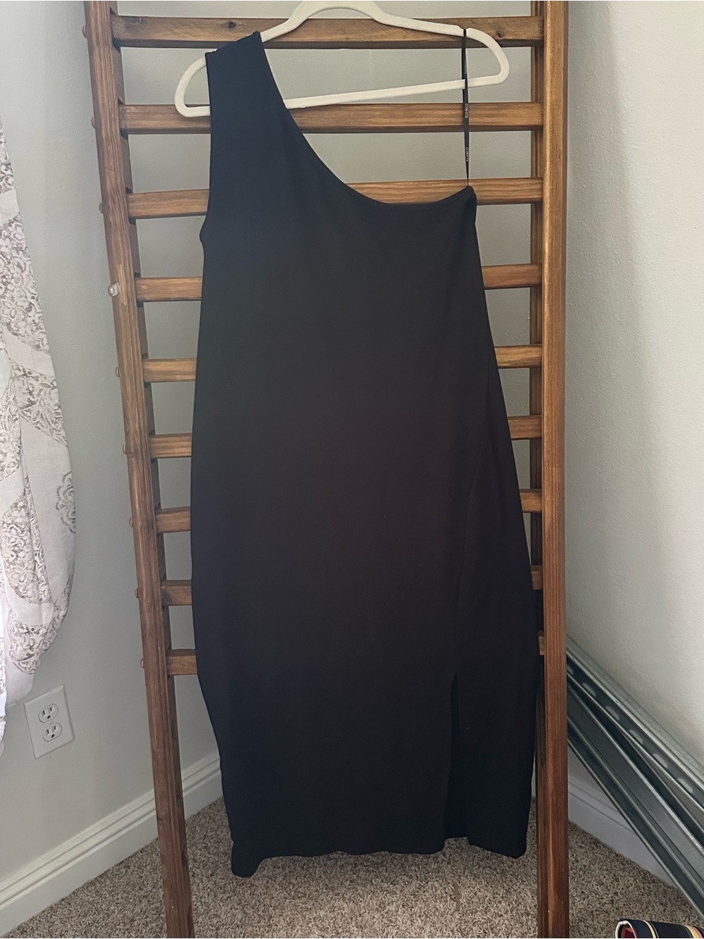 Eloquii Black One-Shoulder Midi Dress with Side Slit